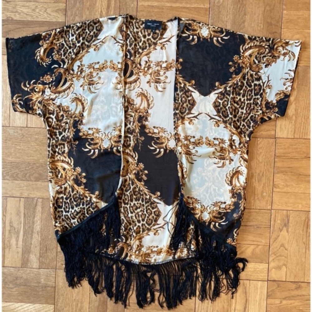 Romeo + Juliet Couture leopard print fringed kimono duster cover up M - Picture 4 of 7